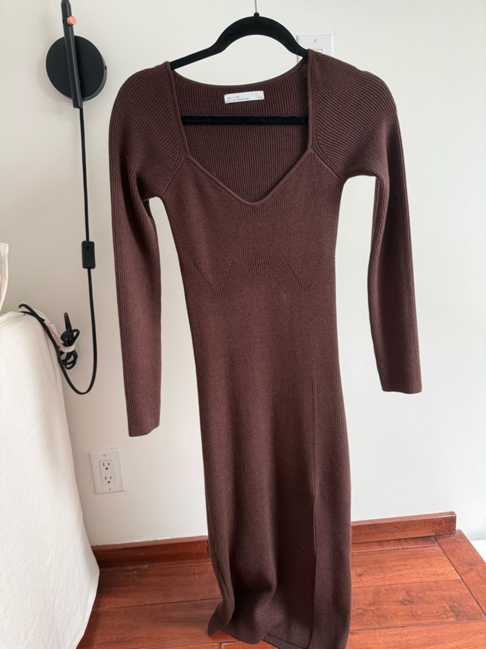OAK + FORT Ribbed Maxi Dress in Brown